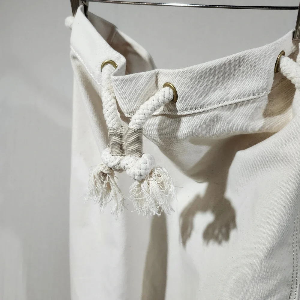Lands End Canvas Laundry Bag Natural‎ Khaki Drawstring Shoulder Strap Large Dorm